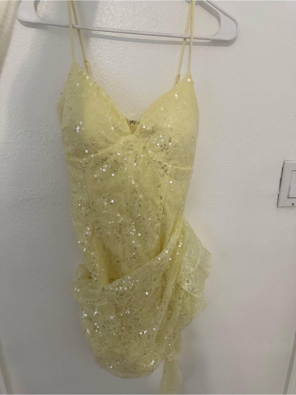 Windsor Pale Yellow Sequin Lace Mini Dress